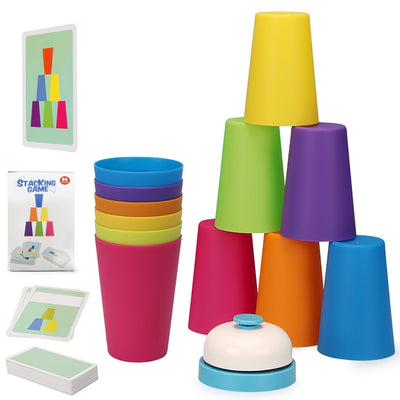 BkjHg Quick Cups Speed Stacking Game for Kids & Family, 12 Cups 24 Cards STEM Educational Toy for Hand-Eye Coordination, Fast-Paced Reaction Training Party Game, New Upgrade with Bell, Ages 3-12