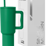 Simple Modern 40 oz Trek Tumbler with Handle and Straw Lid | Cup Holder Friendly Insulated Stainless Steel Travel Mug | Almond Birch