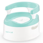 Turquoise and white potty chair with 'Joolbaby' branding on a white background