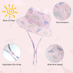 XIAOHAWANG Baby Boy Bucket Toddler Kids Sun Hat UPF 50+ Wide Brim Outdoor Beach Caps Play hat(Pink Purple Dino,48cm(6-12 Months))