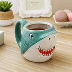 MyGift Blue Ceramic Cute Coffee Mug with Handle and Cartoon Smiling Happy Baby Shark Shaped Design, Novelty Gift Mugs
