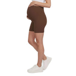 Motherhood Maternity Women's Over The Belly Ribbed Biker Pregnancy Workout Shorts, Potting Soil, Medium