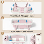 EverKiddo Collapsible Baby Bathtub, Laege Infant Bath Tub with Thermometer & Cute Soft Cushion for Newborn to 36-Month Toddlers, Storage and Non-Slip Feet Design, Baby Bath Gift (Pink)