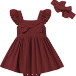 DREAM BUS Newborn One-piece Romper Dress Infant Ruffle Sleeveless Bodysuit with Headband Baby Clothes Baby Girl Jumpsuits