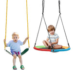 Costzon 2-Pack Kids Swing Combo Set with Swing Seat and Saucer Tree Swing, Swing Seat with Heavy-Duty Steel Chain, Adjustable Hanging Rope, Saucer Tree Swing for Outdoors, Playground