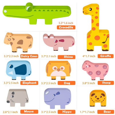Montessori Toys for 2 3 4 Year Old, 10pcs Wooden Animal Blocks Sorting & Stacking Toys for 2-4 Year Old Toddlers Girl Boy Gifts, Kids Preschool Educational Toys Fine Motor Skills Learning Games