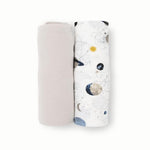 Little Unicorn Large Stretch Knit Swaddle Blanket 2 Pack| Super Soft with Optimal Stretch for swaddling | Giftable Set (Planets)