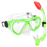 Kids Snorkel Set Dry Top Snorkeling Gear for Kids Youth Boys Girls Junior Age 5-15,Tempered Glass Swimming Diving Mask and Snorkel Set 180 Degree Panoramic View (Green)