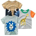 GFQLONG Toddler Baby Boys 3 Pack Crewneck Cotton Short Sleeve T-Shirt, Baby Summer Cute Cartoon Print Tees Shirts,Elephant,1-2T