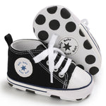 xioqen Unisex Baby Boys Girls Shoes, Newborn Infant Non-Slip Canvas Denim High Top Sneakers, Toddler First Walkers Shoes(01/Black, 0-6 Months