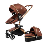 Convertible Baby Stroller with Bassinet, 360° Rotation, Triple Shock Absorption, Foldable, Safe & Comfortable, Aesthetic Pushchair for Newborn Infant Toddler Aged 0-36 Months (Brown)
