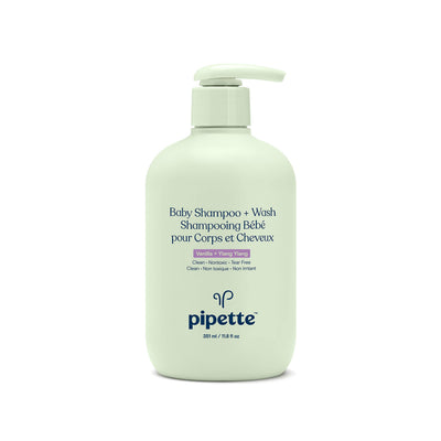 Pipette baby shampoo and wash bottle on a white background