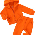 Happy Town Baby Clothes for Girls Boys Clothes Solid Color Zipper Hoodie and Pants Set Infant Fall Winter Outfits