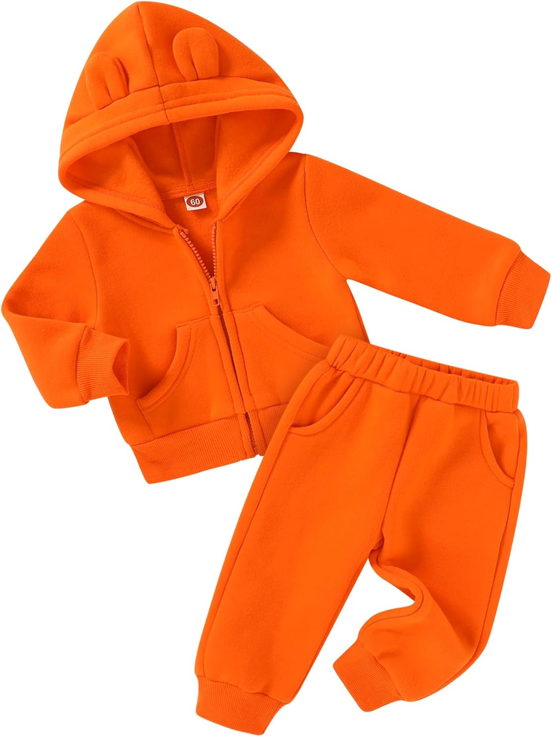 Happy Town Baby Clothes for Girls Boys Clothes Solid Color Zipper Hoodie and Pants Set Infant Fall Winter Outfits