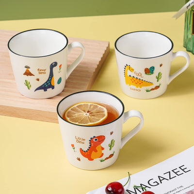 CHILDIKE Dinosaur Mugs Set of 4 with 4 Different Dino Cup for Kid 13 oz, Cut Cartoon Porcelain Mugs for Breakfast Christmas Gifts for Kids, Dishwasher and Microwave Safe