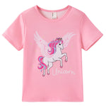 PATPAT Girls T Shirts Size 8-9 Years, Pink Unicorn Print Graphic Tees Crew Neck Short Sleeve Shirts Preppy Clothes Birthday Outfits Cute Tops