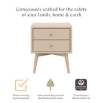 Babyletto Palma 2-Drawer Assembled Nightstand in Taupe, GREENGUARD Gold Certified, Mid-Century Modern Design