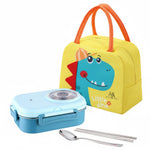 Stylish Kitchen Kids Bento Lunch Box with Bag – Leakproof Stainless Steel Bento Box for School, 3 Compartments, Soup Bowl, Spoon & Chopsticks, Lunchbox Set for Girls & Boys (Blue)
