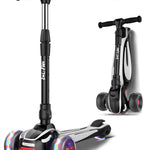LOL-FUN Scooter for Kids Ages 3-5 Years Old Boy Girl with 3 Wheels, Extra-Wide Children Foldable Kick Scooter Kids Ages 6-12 Toddler with 4 Adjustable Height and Lean-to-Steer - Black