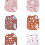 babygoal AWJ Cloth Diapers with Tummy Panel Pack of 13, 6 Diaper Cover with 6 Inserts and Wet Dry Bag, Adjustable Washable Reusable for Baby Girls and Boys