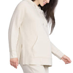 Motherhood Maternity Women's Long Sleeve Fleece Tunic Pullover Pregnancy Hoodie with Side Slits and Kangaroo Pocket, Antique White, Small
