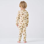 pureborn Toddler Viscose From Bamboo Pajamas Set Pjs - Little Girl Boy Long Sleeve Snug Fit Soft Sleepwear 2pcs Khaki Puppies 3T