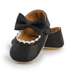 LAFEGEN Baby Girls Mary Jane Flats with Bownot Non Slip Soft Sole PU Leather Newborn Infant Toddler First Walker Cirb Dress Shoes, 0-6 Months Infant, 12 Black