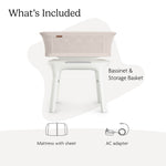 UPPAbaby Soma Smart Bassinet – 5 motions + 5 speeds + 4 Sounds with MotionSync Technology – Height Adjustable – Included Mattress, Sheet + Storage Basket – Charlie (Sand Mélange)