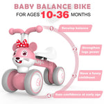 YGJT Baby Balance Bike for 1 + Year Old Boy and Girl, Indoor Outdoor Non-Pedal Baby Walker Toys for 10-36 Months Toddlers, Silent Wheels, 1st Birthday Gift, Kids First Bike Pink Mouse