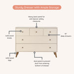 dadada Austin 5-Drawer Dresser for Nursery and Bedroom - Modern Design, Large Storage, Baby-Safe Finish, Soft Close Drawers, Anti-Tip Safety, Solid Wood Feet, Durable Construction (Almond Milk+Walnut)