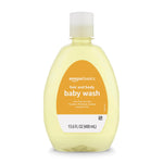 Amazon Basics hair and body baby wash bottle on a white background