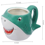 MyGift Blue Ceramic Cute Coffee Mug with Handle and Cartoon Smiling Happy Baby Shark Shaped Design, Novelty Gift Mugs