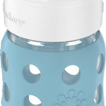 Lifefactory 8-Ounce Wide Neck Glass Baby Bottle with Protective Silicone Sleeve and Pivot Straw Cap, Denim (LG2241WDE4)