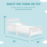 Dream On Me San-Fran Toddler Bed in White, 2 Safety Guard Rails, Low to Floor Design, Sustainable New Zealand Pinewood, Greenguard Gold Certified & BSA Certified