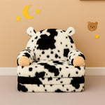 QIUODO Toddler Chair with Faux Rabbit Fur – 2-in-1 Foldable Kids Couch, Soft Sofa for Reading, Bedroom or Playroom Use, Ages 1-3（Cow）