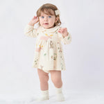 pureborn Baby Girl Dress Infant Long Sleeve Peter-pan Collar Spring Fall Cotton Playwear Dresses Beige 9-12 Months