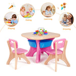 Costzon Kids Table and Chairs, 3 PCS Activity Desk Set w/ 4 Detachable Storage Bins for Indoor Outdoor Play Art Crafts Picnic Patio, Lightweight Toddler Table and Chair Set (Pink & Blue)