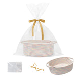 Gift Basket with Gift Bag and Ribbons,Small Rope Woven Shelf Storage,Baskets for Gifts Empty,Birthday,Shower,Decorative Organizer Box for Cat Dog Pet with Handles(White)