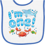 inktastic I'm 1 First Birthday Shark and Crab Baby Terry Cloth Bib