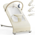 3-in-1 Portable Baby Bouncer & Rocker Chair for Newborn to Toddler - 4 Adjustable Recline Positions, Breathable Cotton Fabric, Natural Vibration, Supports Up to 33 lbs (Oatmeal Khaki)