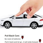 LLWEIT 1/32 Model x Metal Die Casting Toy Car for 3 to 12 Year Old Boy Pull Back Car Toy with Sound and Lights (White)