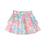 Girls' Floral Skirt Elastic Waistband Cotton Tiered Skirt with Built-in Shorts D-Pink