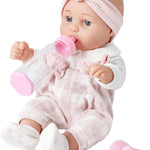 12'' Baby Doll in Gift Box with Pink Cloths, Pacifier, 13''x13'' Microfabric Blanket, and Feeding Bottle. Gift Idea for Ages 3+