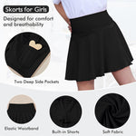 Kionio Toddler Baby Girl Skirts Flared Girls Mini Skorts Stretch Tennis Skater Uniform Athletic Skirts with Shorts Pockets Black