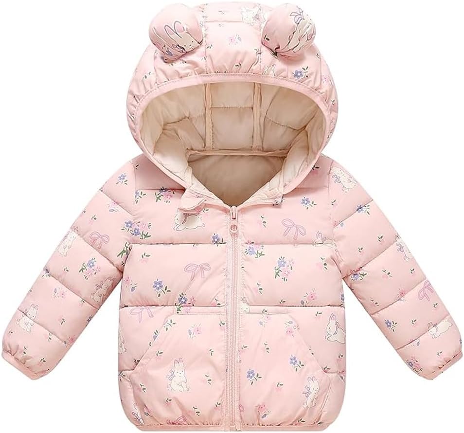 Baby Hooded Down Jackets Coat Light Boy Coats Toddler Bear Ears Zipper Up Down Coats Outwear 6M-4T