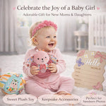Luxury 36 Pcs Baby Girl Gift Basket Premium Newborn Essentials, Baby Shower Gender Reveal Gifts,Baby Books Blanket Footie Pajamas Portable Diaper Changing Pad,Baby Gift Basket for Girls,Large,Pink