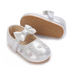 LAFEGEN Baby Girls Mary Jane Flats with Bownot Non Slip Soft Sole PU Leather Newborn Infant Toddler First Walker Cirb Dress Shoes(12-18 Months Toddler 16 Silver)