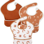 Mess Proof Baby Bib 3 Pack, Waterproof Led Weaning Baby Feeding Bibs with Food Catcher, Travel Feeding Bibs