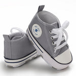 KKIIDDSS Unisex Baby Girls Boys Canvas High-top Shoes, Newborn Infant Anti-Slip Soft Sole Frist Walking Sneakers (A03/Grey,0-6 Months