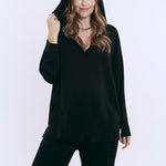 Motherhood Maternity Women's Long Sleeve V-Neck Scuba Pullover Nursing Hoodie, Black, Medium